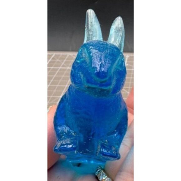 Mosser Glass Light Sea Blue Small Sitting Bunny Figure - Picture 2 of 5